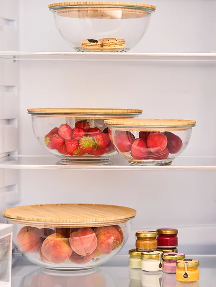 Набор из 4-х стеклянных мисок eco store с крышками из бамбука