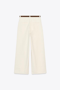 ZARA ДЖИНСЫ-КЮЛОТЫ Z1975 С ВЫСОКОЙ ПОСАДКОЙ И РЕМНЕМ, ЭКРЮ