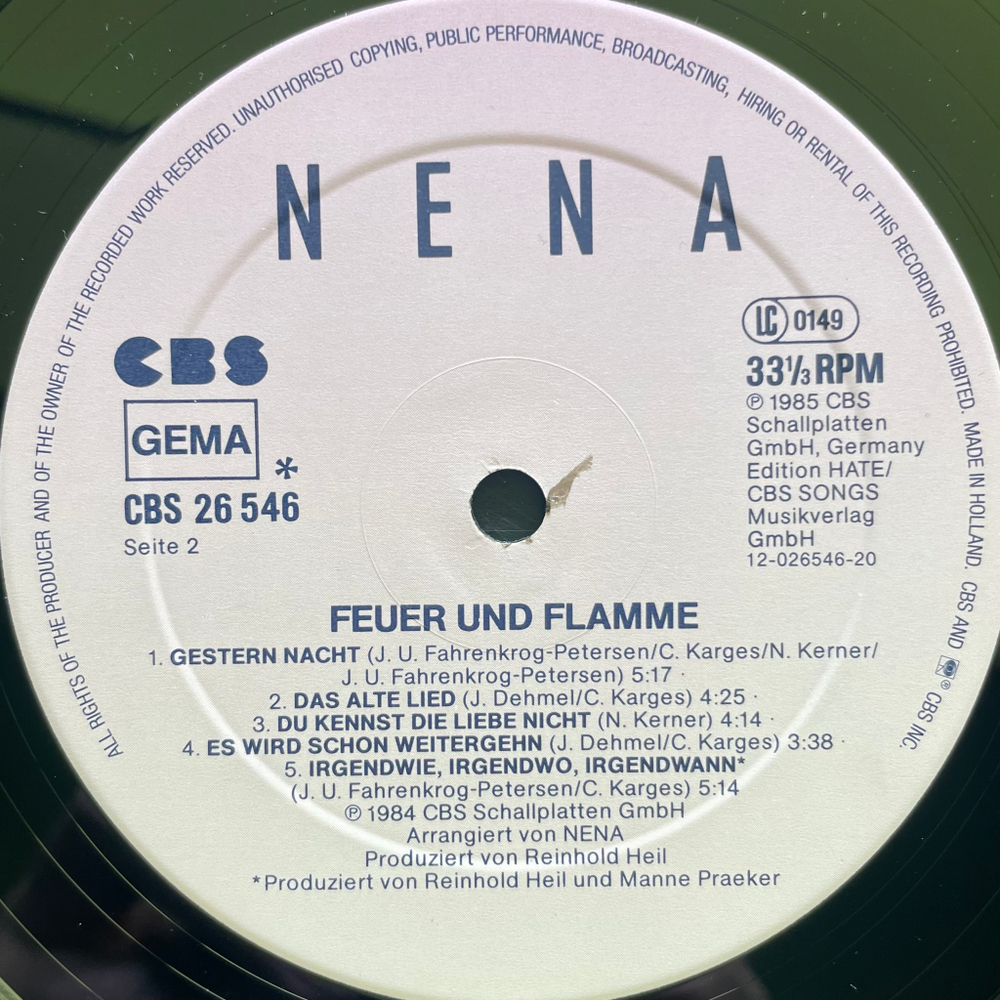 Nena ‎– Feuer Und Flamme (Германия 1985г.)