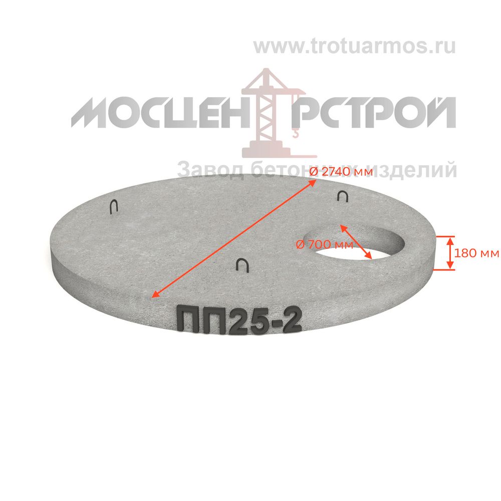 Плита перекрытия колодца ПП25-2 (усиленная)