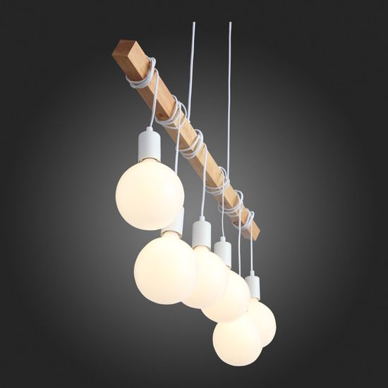 SL1142.503.06 Светильник подвесной Белый, Светлое дерево E27 6*60W BAGETTI
