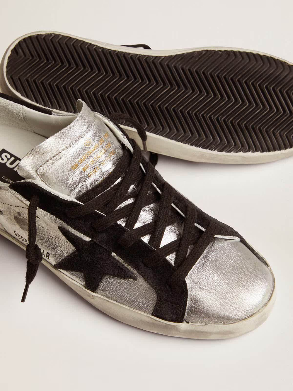 Super Star in silver leather with contrasting inserts