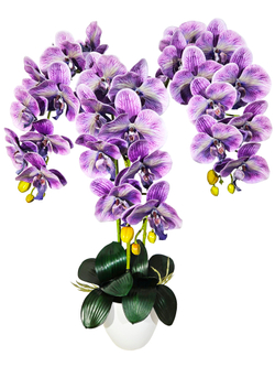 Искусственные Орхидеи темно-фиолетовые 3 ветки латекс в кашпо