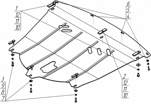 Защита картера Двигателя, КПП. 2 мм, Сталь. для Nissan Qashqai 2014-2015 MOTODOR.01453