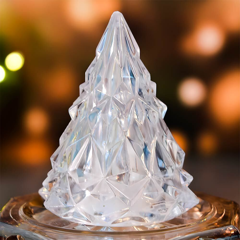 Сувенир новогодний с подсветкой "Кристальная елочка" 5*6см, теплый белый
