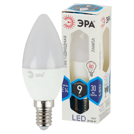 Лампа светодиодная ЭРА STD LED B35-9W-840-E14 9Вт свеча нейтральный белый свeт Е14