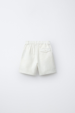 ZARA ШОРТЫ ИЗ СМЕСОВОГО ХЛОПКА И ЛЬНА, ЭКРЮ