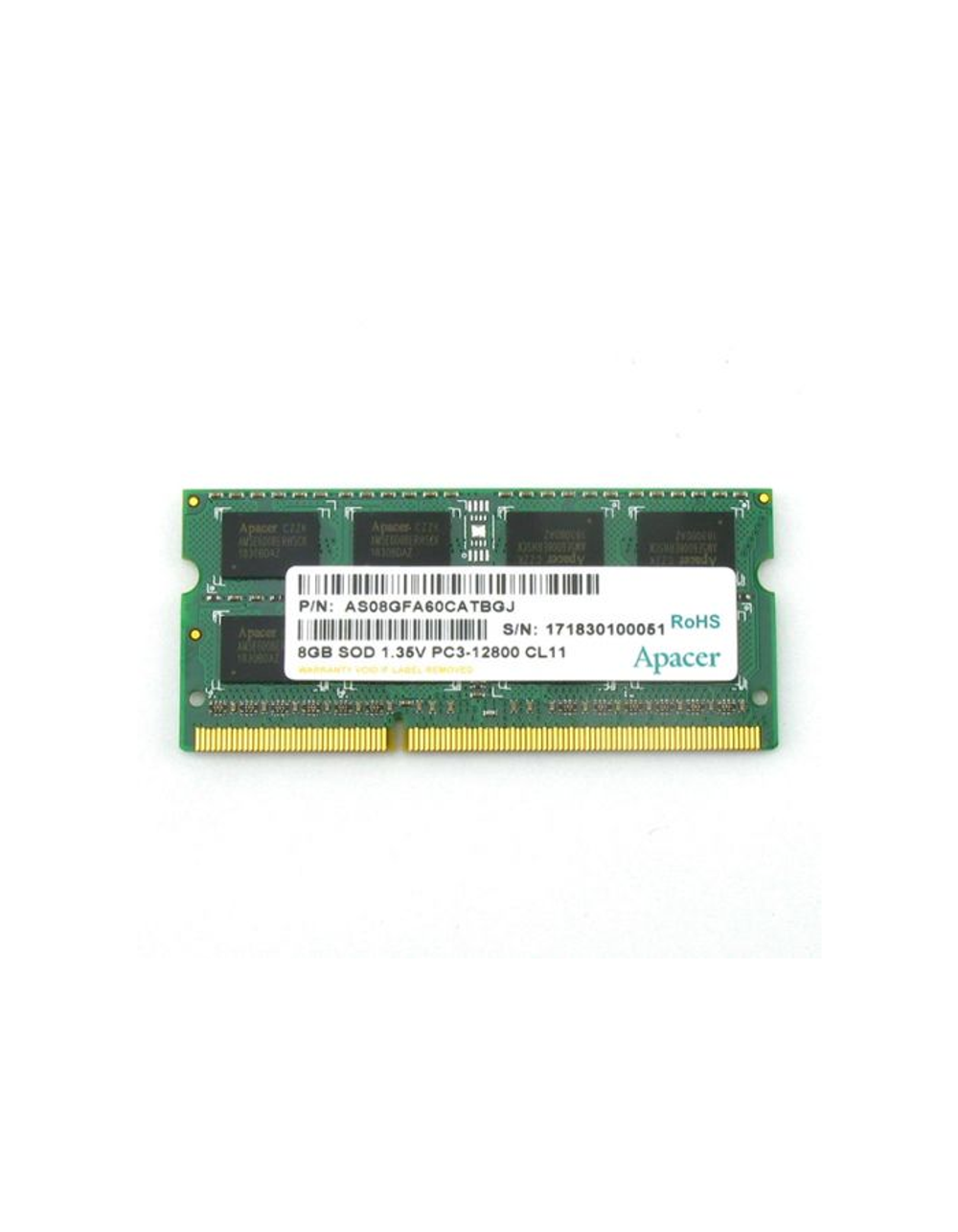 Apacer DDR3 8GB 1600MHz SO-DIMM (PC3-12800) CL11 1.35V (Retail) 512*8 3 years (AS08GFA60CATBGJ/DV.08G2K.KAM)