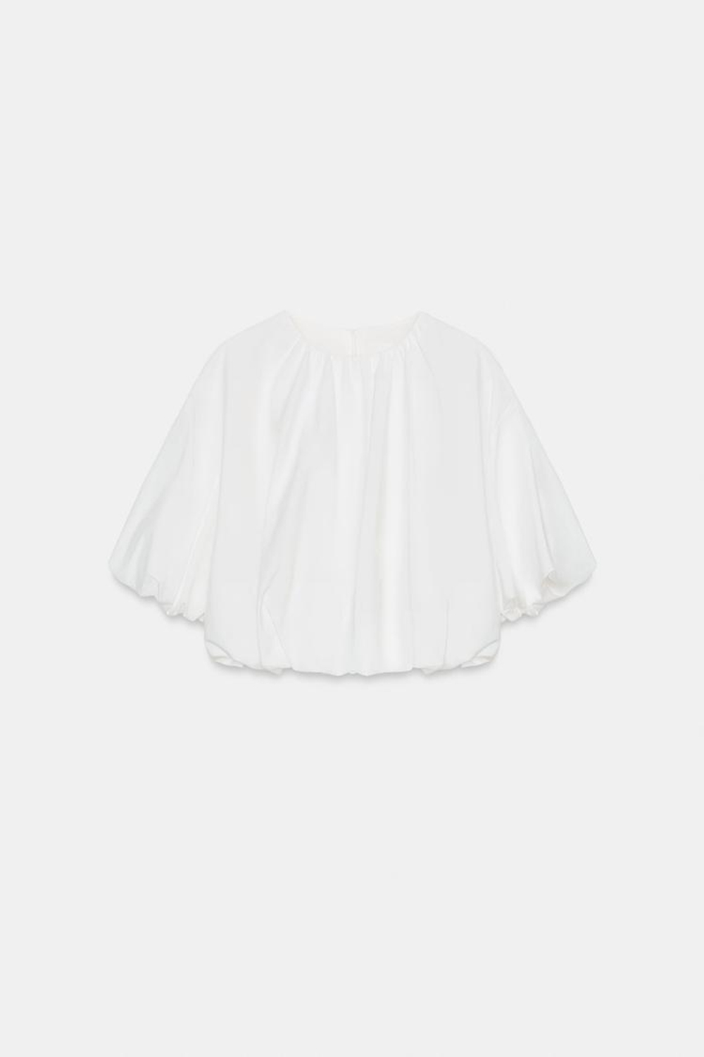 ZARA ТОП ИЗ ПОПЛИНА С ОБЪЕМНЫМИ РУКАВАМИ, БЕЛЫЙ