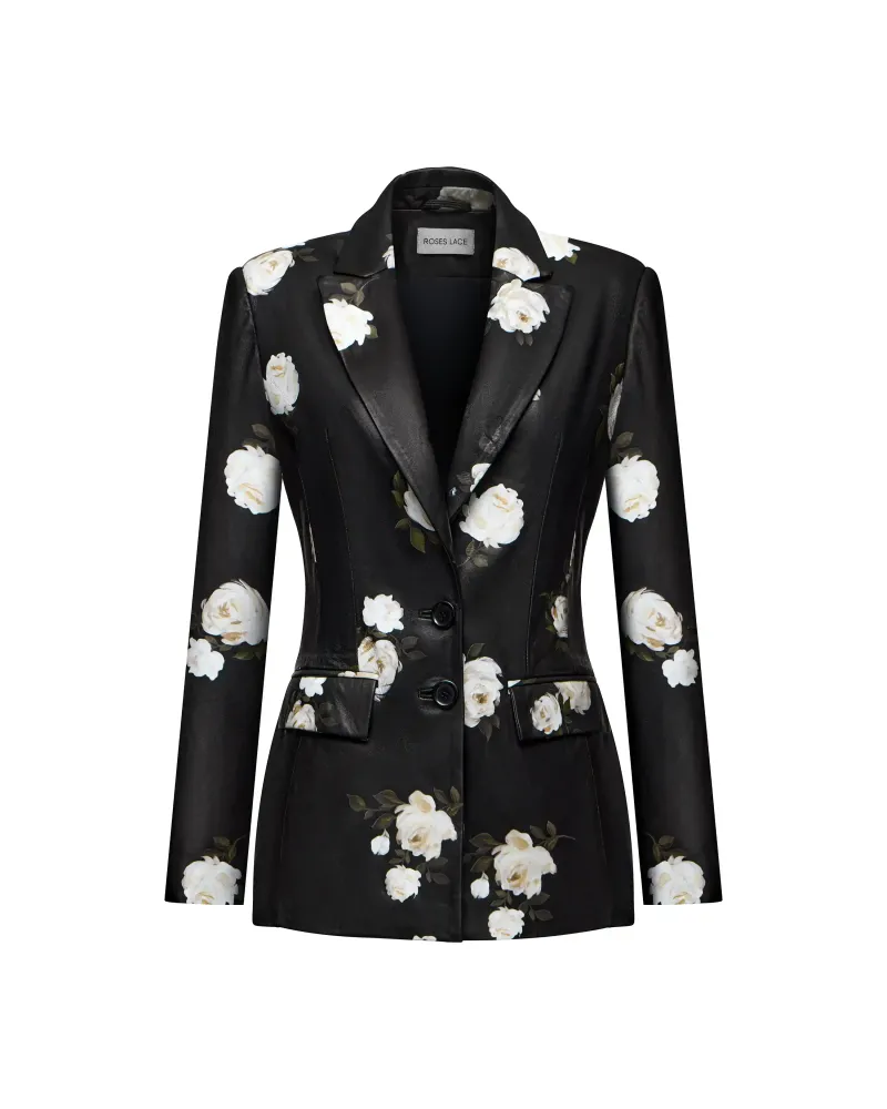 Fila, жакет из натуральной кожи черный с цветочным принтом