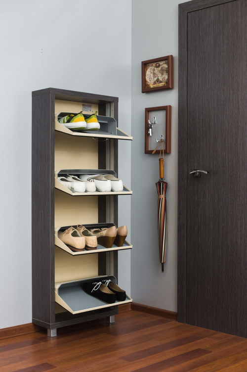 Обувница в прихожую компактная для обуви Люкс 4 черное стекло капучино