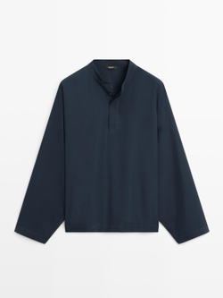 Massimo Dutti Блуза-накидка из струящейся ткани с воротником-стойкой, темно-синий