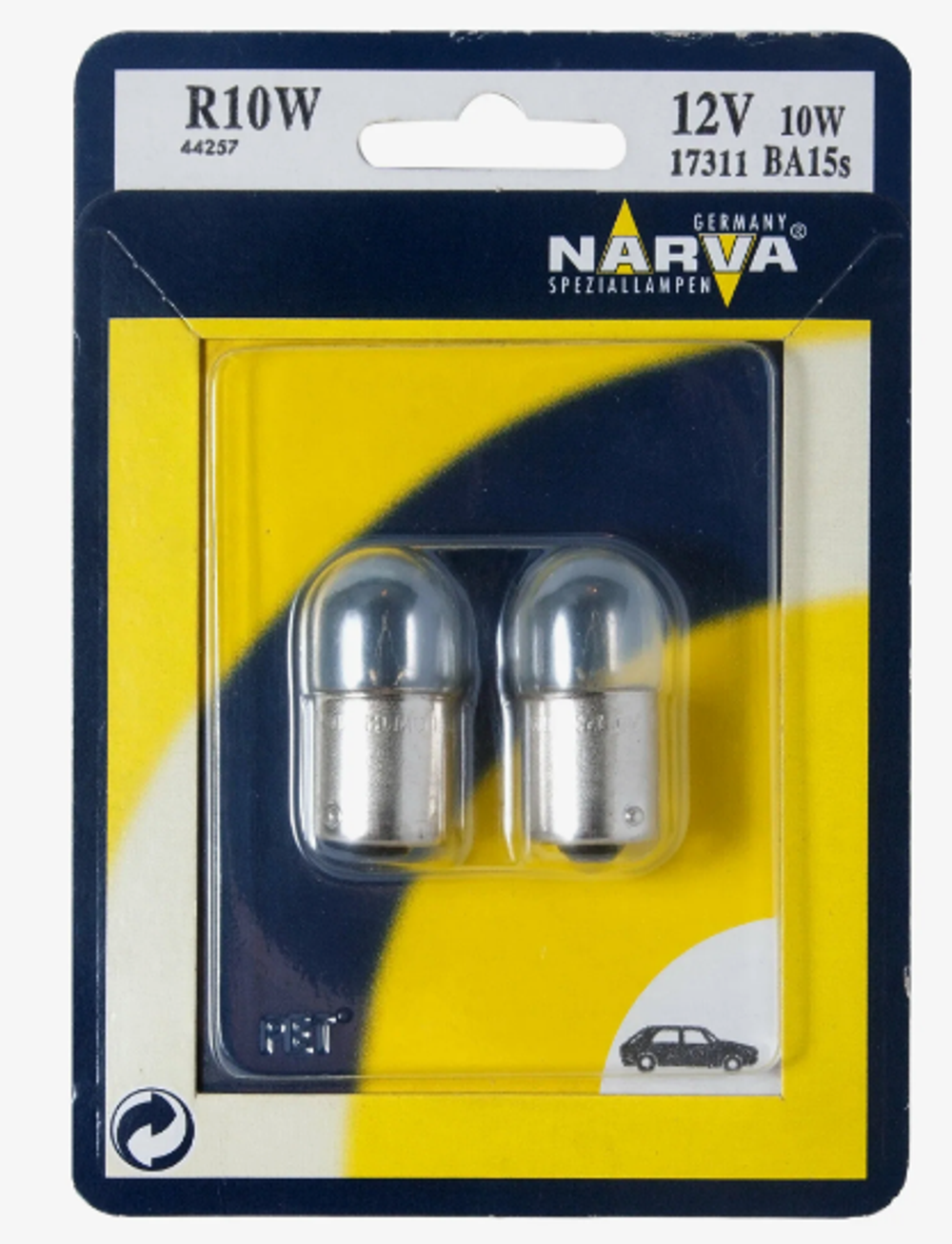 Автолампа  Р 12-10 (R10W) габарит (BA15s) (бл2шт) Narva #17311-2BL