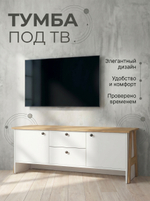 Тумба под ТВ Теодора 144х50х42,1 см 2 ящика стильная Альбина