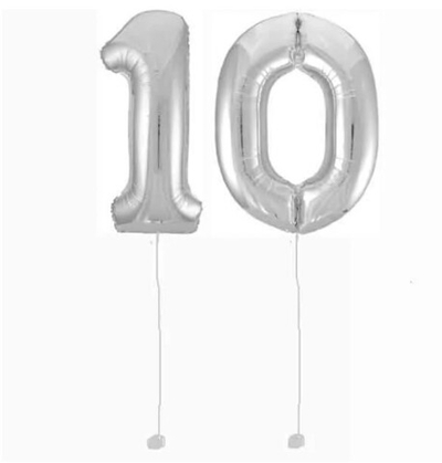 Шар-цифра 10 Серебро Silver 102 см фольга с гелием на грузике