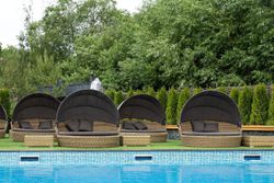 "Стильяно" плетеная кровать круглая, цвет соломенный