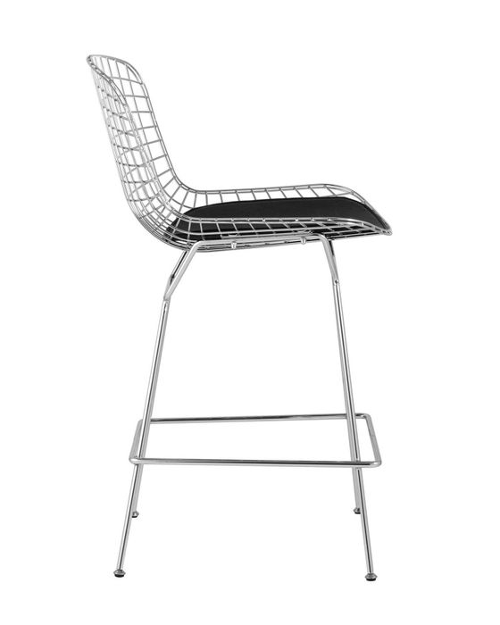 Стул полубарный с низкой спинкой Bertoia хромированный с черной подушкой Stool Group