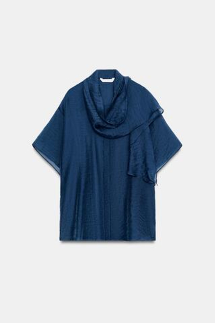 ZARA РУБАШКА С ШАРФОМ — ZW COLLECTION, СИНИЙ