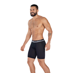 Мужские трусы боксеры удлиненные черные в сетку Clever Moda PROCESS LONG BOXER 036511