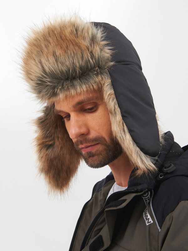 Шапка ушанка с маской Евро Енот ткань Taslan цвет Чёрный