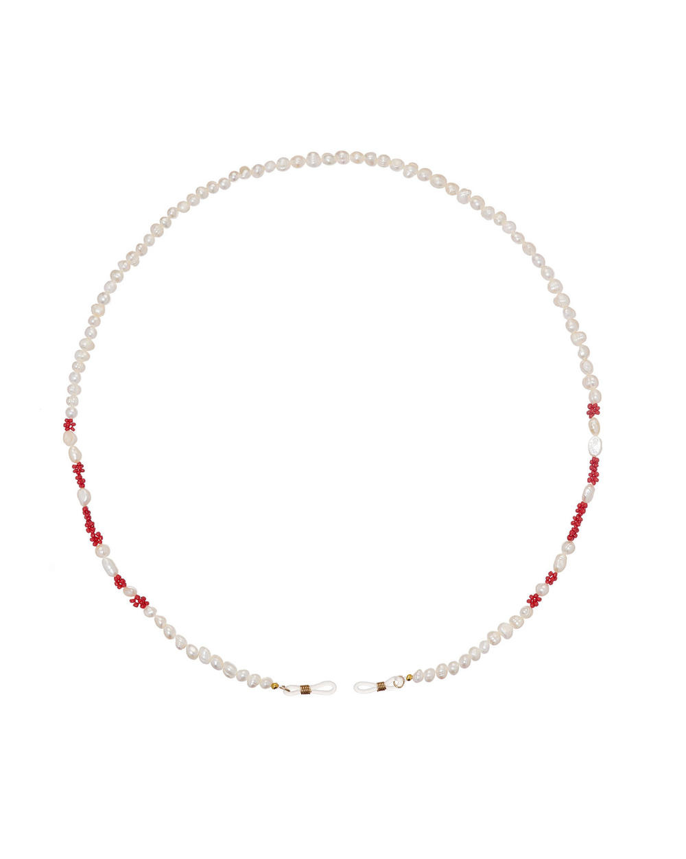 Цепочка на очки, жемчуг, цветы красные