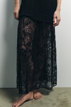 ZARA ТРИКОТАЖНОЕ ПЛАТЬЕ С КРУЖЕВОМ, ЧЕРНЫЙ