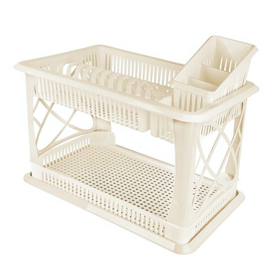 Сушилка для посуды Plast Team с поддоном 2-х ярусная 490х175х325 мм молочный туман