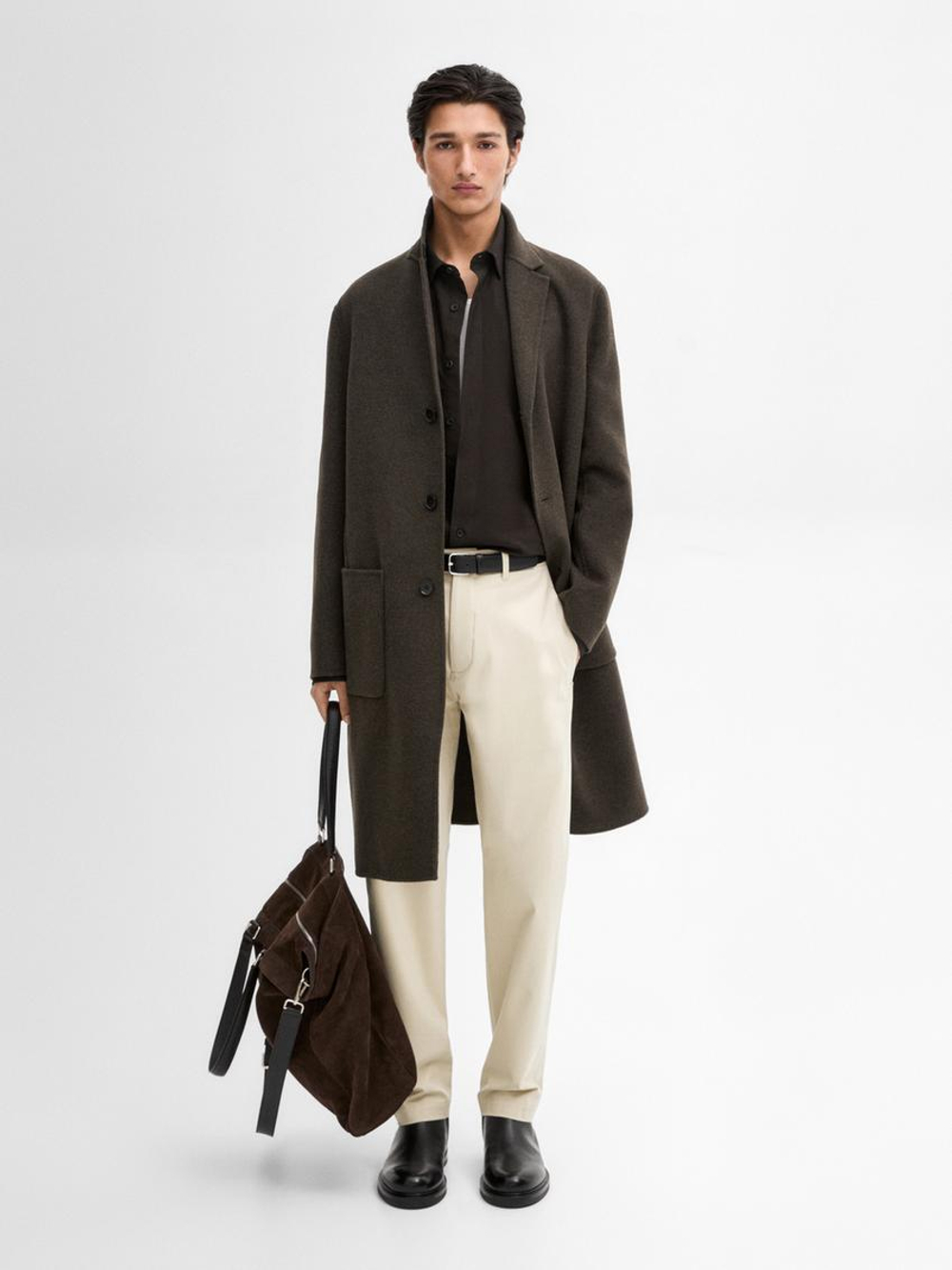 Massimo Dutti Брюки свободного кроя из смесового хлопка, бежевый