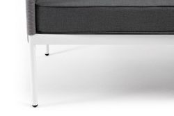 "Канны" диван 3-местный плетеный из роупа, каркас алюминий белый муар, роуп светло-серый круглый, ткань серая 017