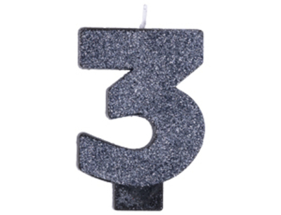 Свеча -цифра 3 Черная глиттер 8см