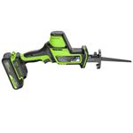 Пила сабельная акк. Greenworks GPT-CRS-25, 24V, б/щет, 0-3000/мин, рез 80 мм дер., LED, 1х2Ач,ЗУ,кор (1200507CUA)