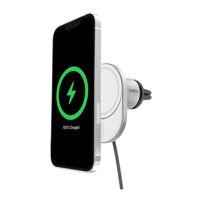 Автомобильный держатель MagSafe с беспроводной зарядкой Belkin BoostCharge Pro (Qi2) (WIC008) Беспроводная зарядка: Qi 15 Вт. Сертификация Qi2. Устанавливается на вентиляционную решётку