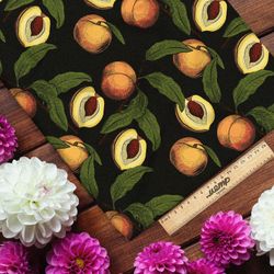Ткань флис персики с листьями