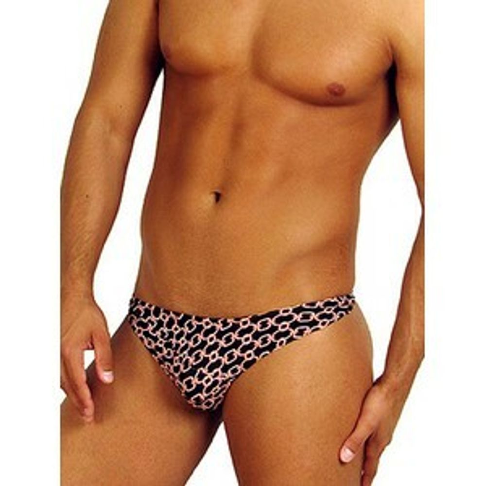 Мужские трусы стринги черные с розовыми цепями Doreanse 1292