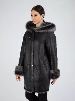 Дубленка зимняя с капюшоном натуральная оверсайз