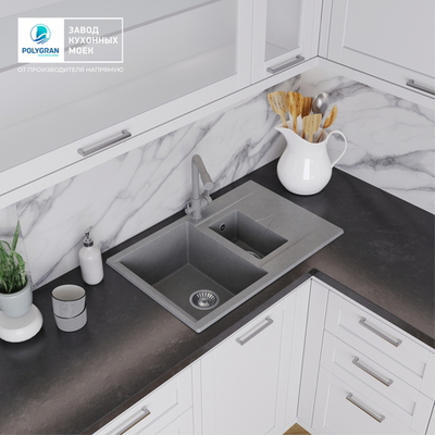 Мойка POLYGRAN BRIG-770 серый №14, смеситель DORADO серый №14