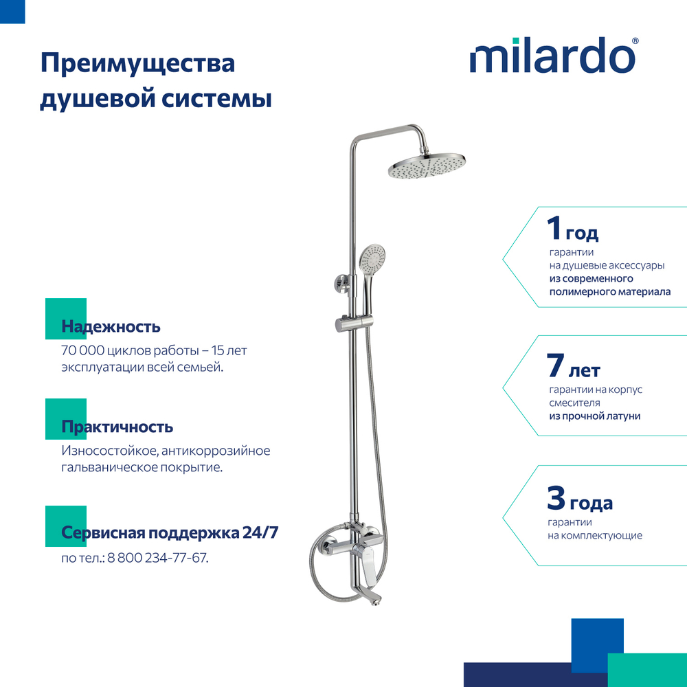 Душевая система 35к Milardo ENJSB3FM06 Энджой (Enjoy) лейка "Тропический душ", ХРОМ