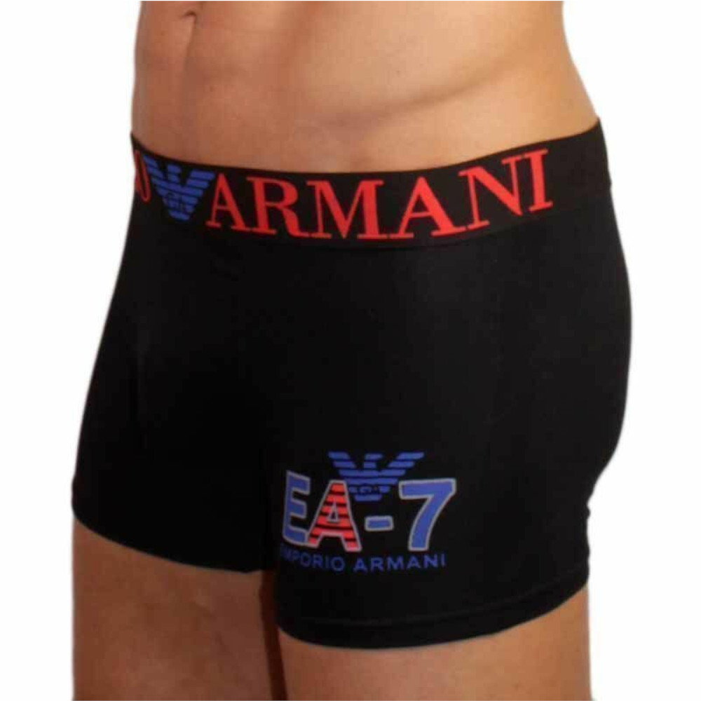 Мужские трусы боксеры черные Emporio Armani с красно-синей резинкой