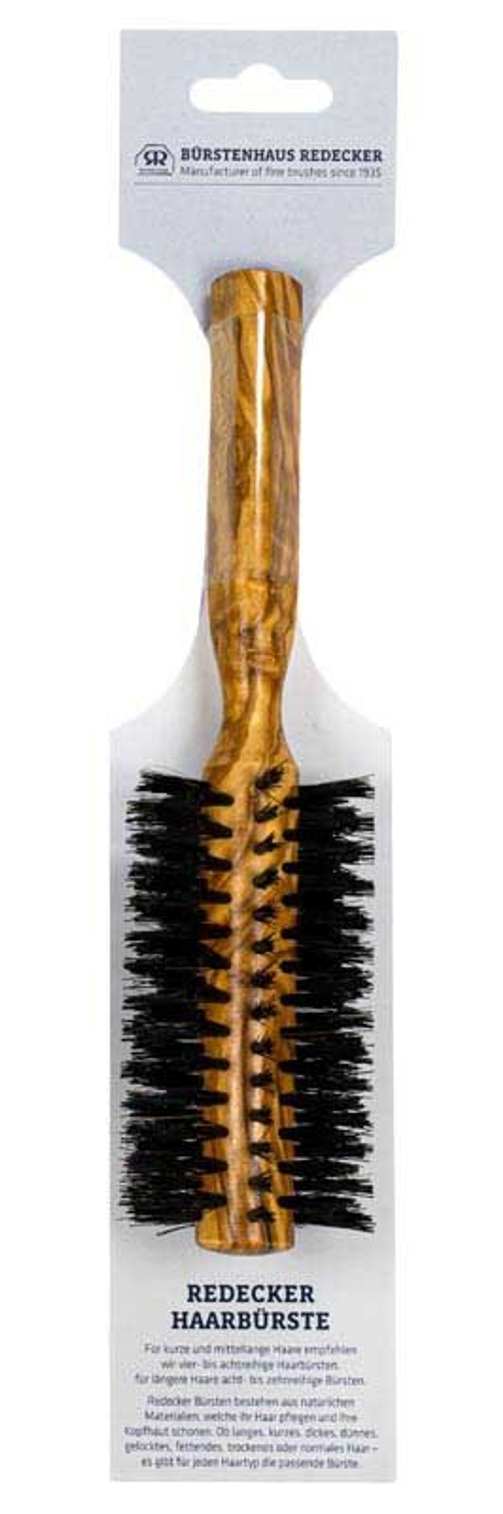 Круглая щетка для волос Redecker - щетина из оливкового дерева и кабаньей щетины.