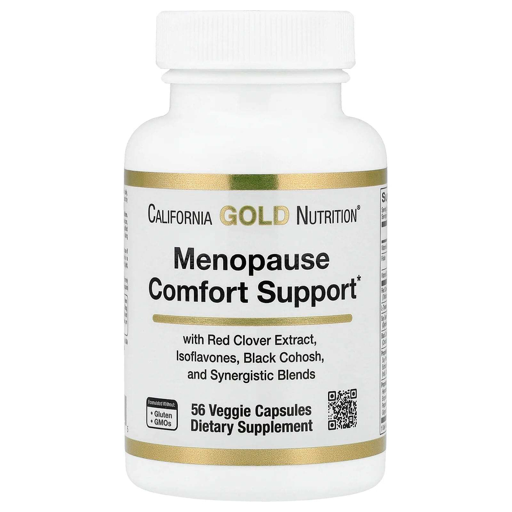 California Gold Nutrition, добавка для поддержки в период менопаузы, с фолатом, экстрактом красного клевера, витамином B12 и экстрактом ростков сои, 56 вегетарианских капсул