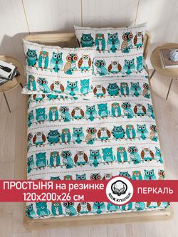 Простынь на резинке перкаль Сказка "Совенок" 120x200 см