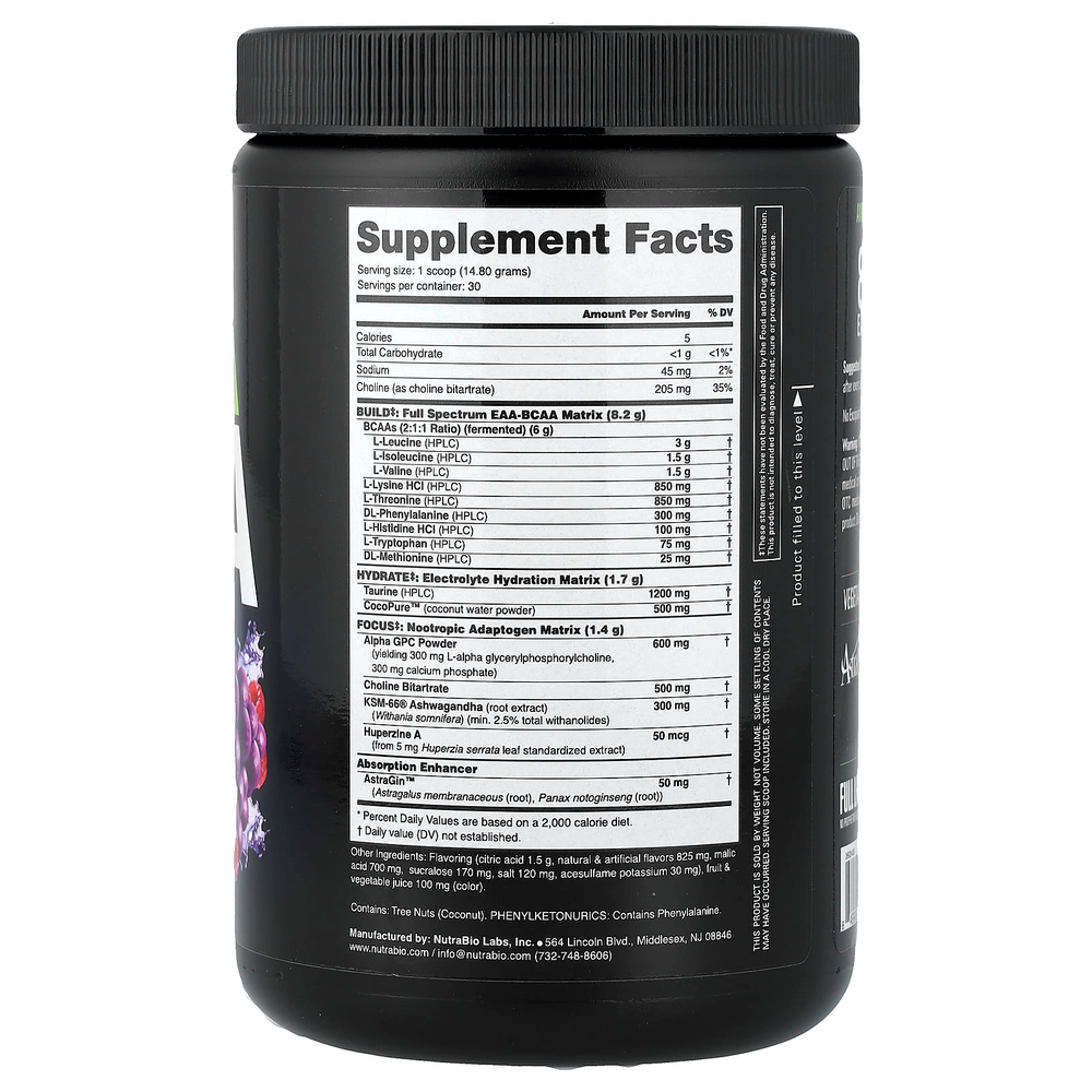 NutraBio, Alpha EAA, незаменимые аминокислоты, со вкусом винограда и ягод, 444 г (0,98 фунта)