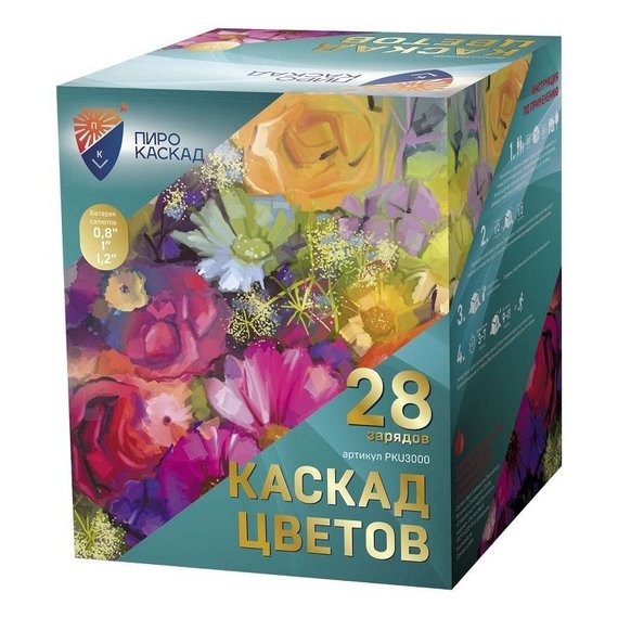 Батарея салютов Каскад цветов (28/0,8; 1; 1,2) PKU3000