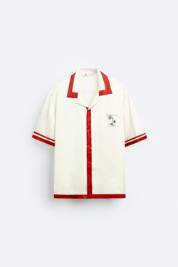 ZARA КОМБИНИРОВАННАЯ РУБАШКА С АТЛАСНЫМИ ДЕТАЛЯМИ, КРАСНЫЙ