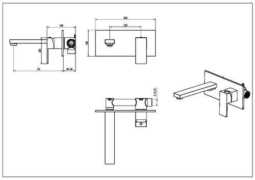 Boheme Смеситель для умывальника из стены Qubic Chrome