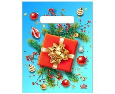 Пакет ПЭ с вырубной неусилинной ручкой 19х25см (30) (Красный подарок) НГ Тико