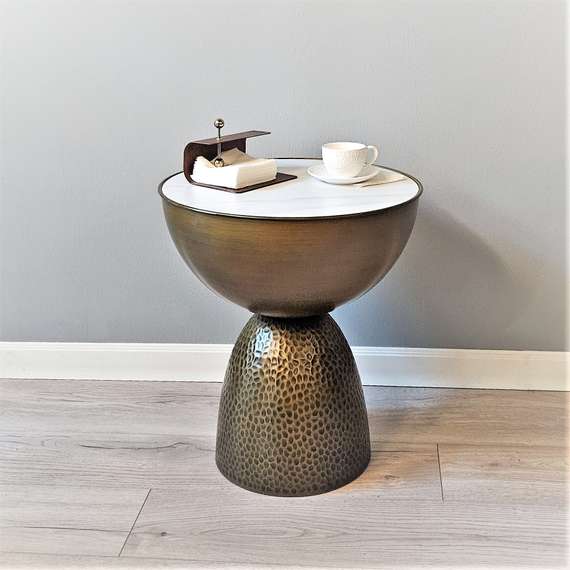 Журнальный столик Drum, Ø51х50 см, белая керамика, латунь