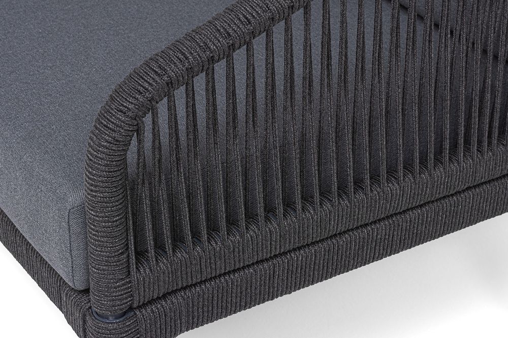 "Канны" лаунж-зона 4-местная (разборная) из роупа со столиком "Диего" цвета "серый гранит", роуп темно-серый круглый, ткань темно-серая