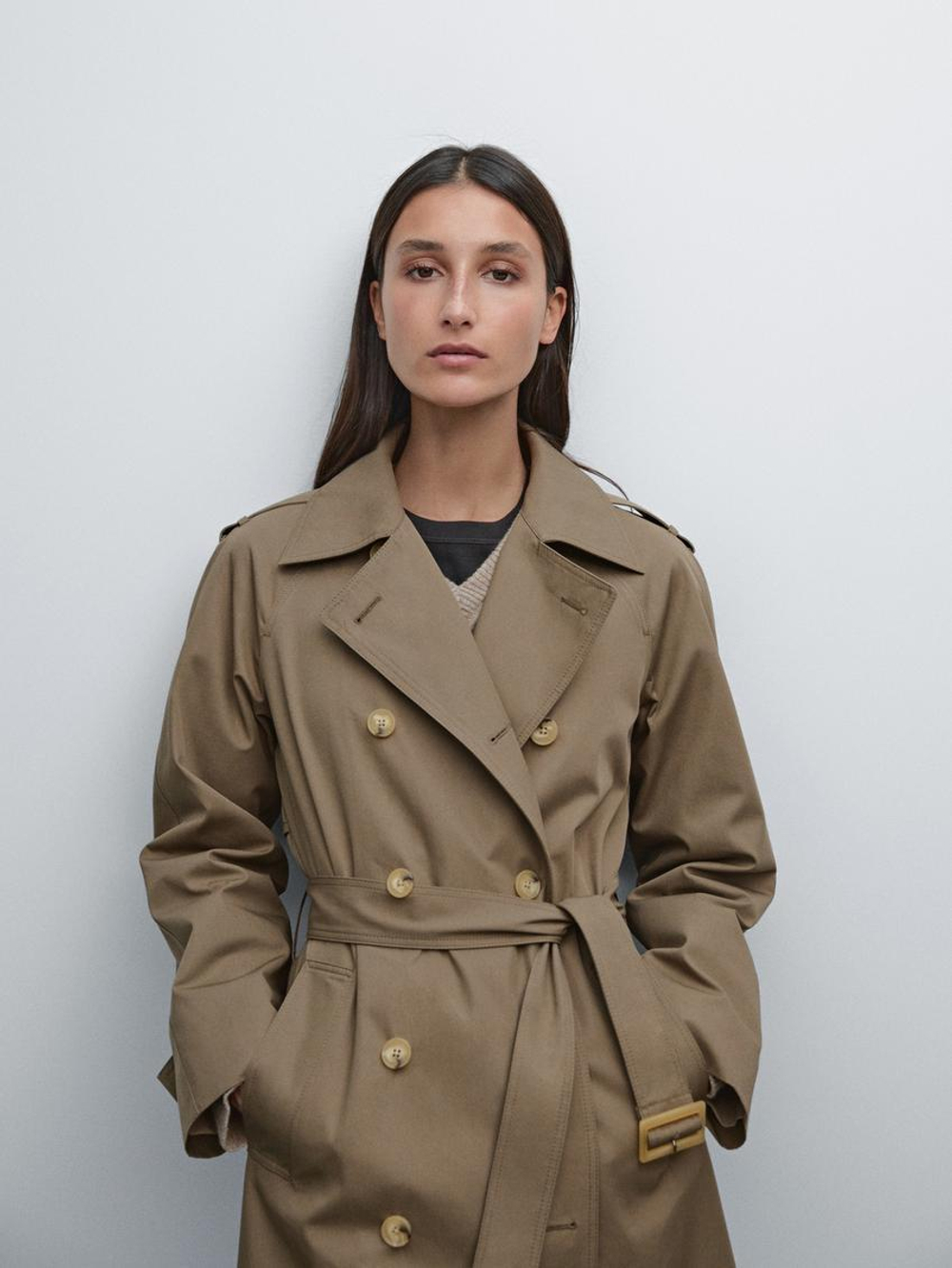 Massimo Dutti Тренч из 100% хлопка, зеленый