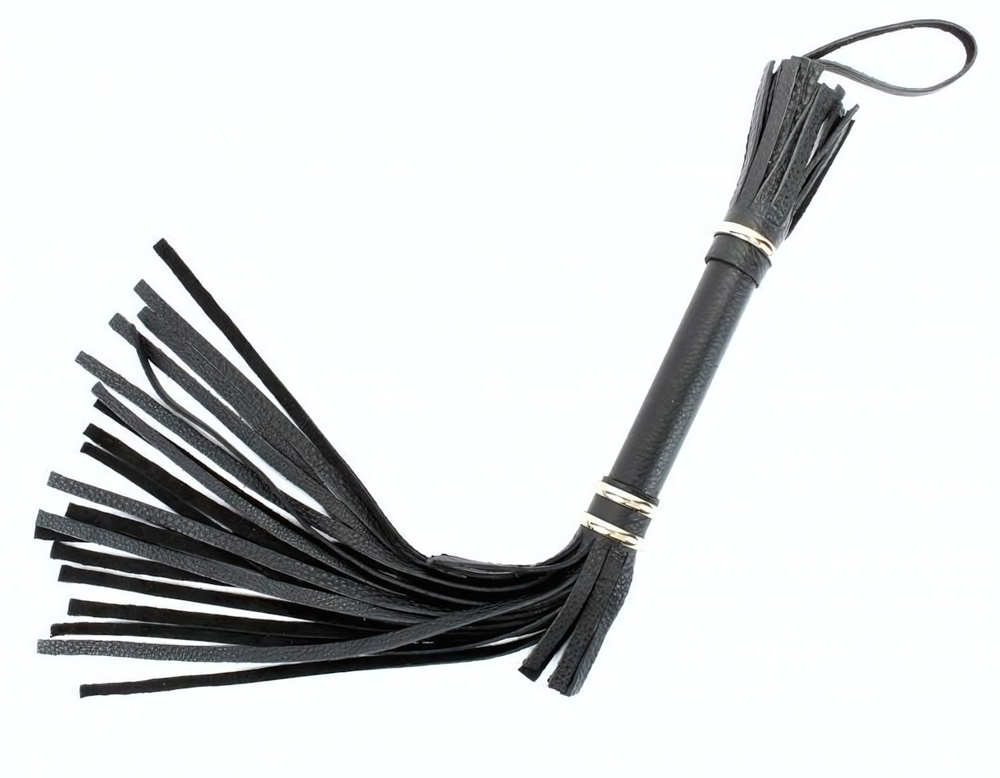 Чёрная плетка из натуральной кожи с золотистой отделкой - 45 см. (Цвет: черный с золотистым)